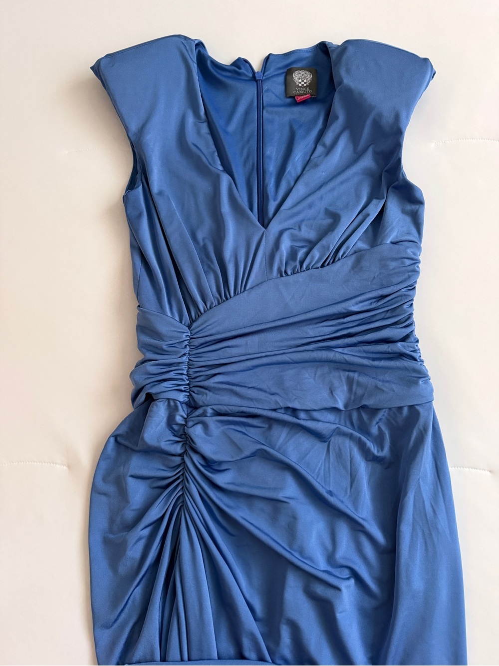 Vince camuto  Royal Blue Ruched V-Neck Midi Dress